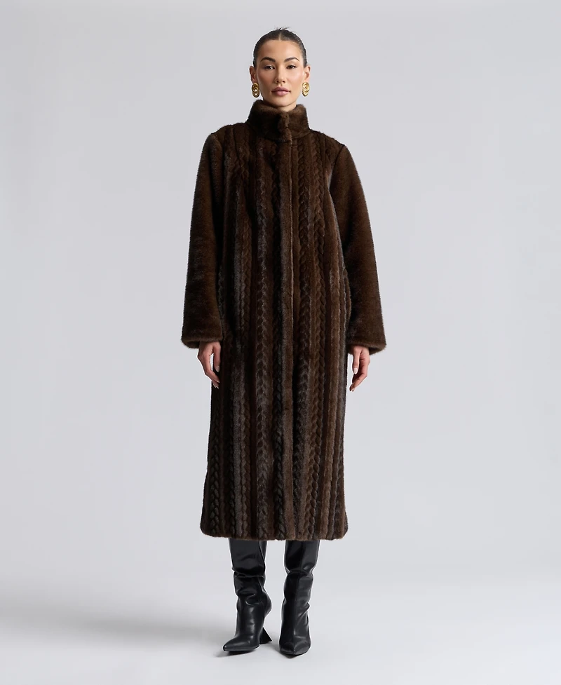 Avec Les Filles Women's Maxi Braided Faux Fur Coat
