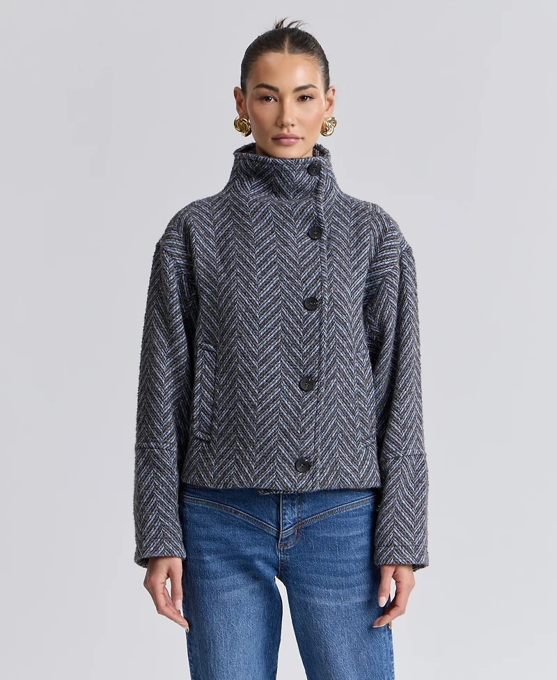 Avec Les Filles Womens Short Funnel Neck Wool Coat