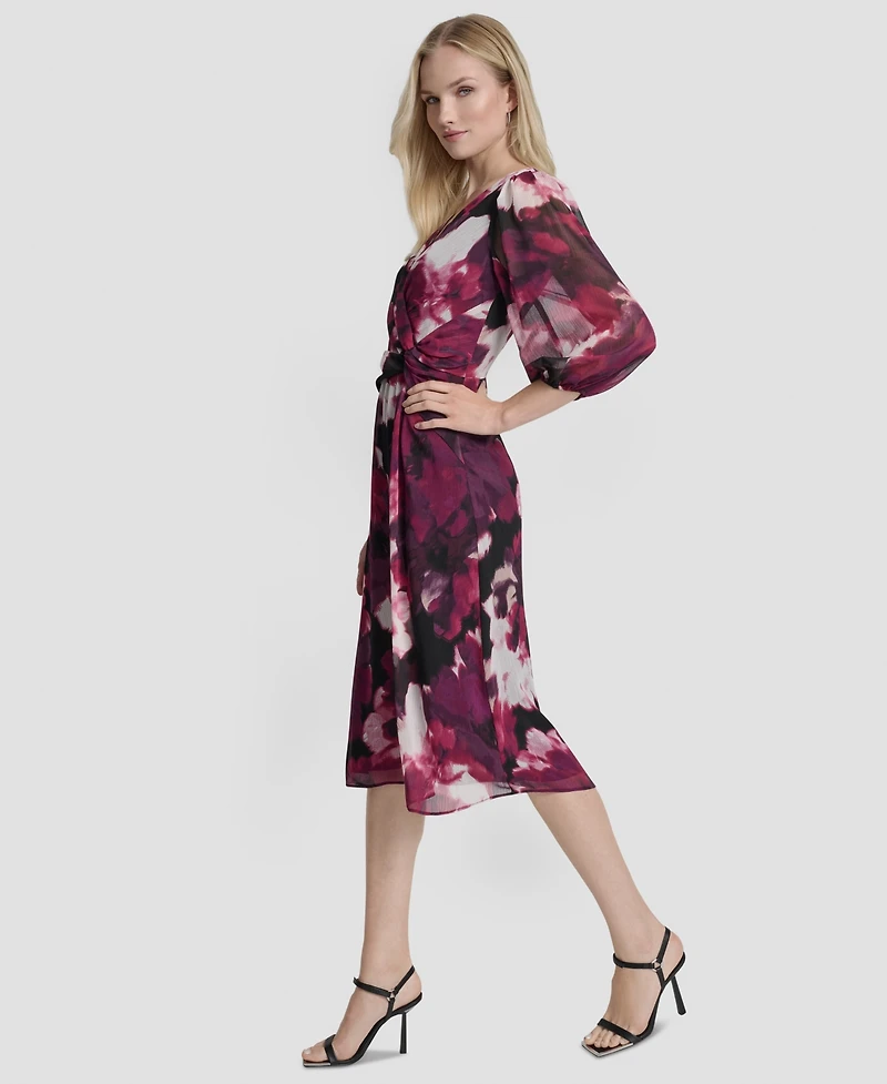 Dkny Women's Printed V-Neck Midi Dress