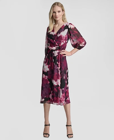 Dkny Women's Printed V-Neck Midi Dress