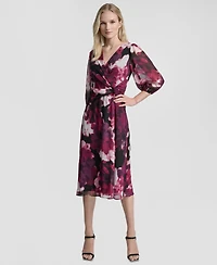 Dkny Women's Printed V-Neck Midi Dress