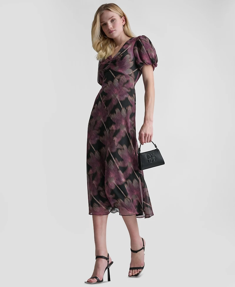 Dkny Women's Printed V-Neck Midi Dress