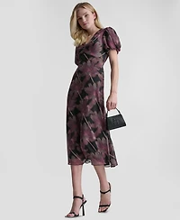 Dkny Women's Printed V-Neck Midi Dress