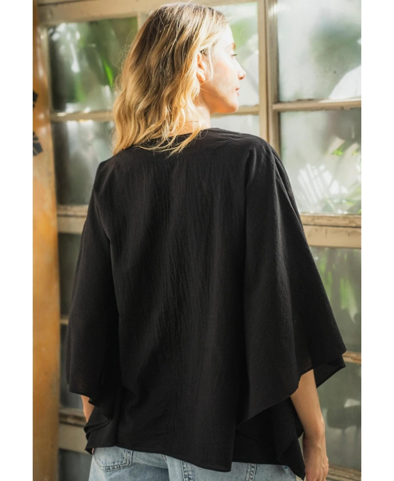 Ocean+Main Women's Butterfly Sleeve Cotton Caftan Top