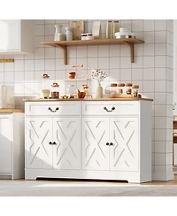 homfan Farmhouse Sideboard Buffet with 2 Doors and Drawer, Adjustable Shelf and 150LB Load Capacity for Dining Room and Entryway