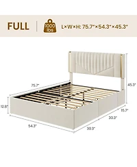 homfan Bed Frame with Adjustable Upholstered Headboard, Vertical Channel Tufted Platform with 4 Storage Drawers, Wooden Slats Support