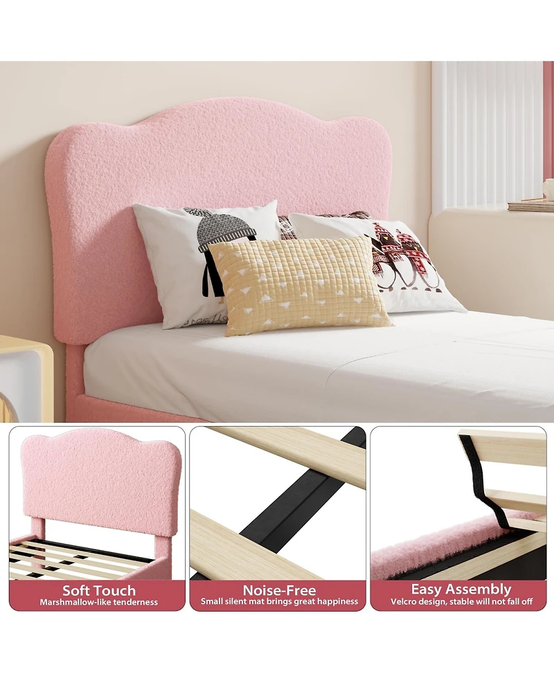 homfan Bed Frame, Boucle Upholstered Platform Bed Frame with Adjustable Headboard, Soft Rounded Corners, No Box Spring Required, Easy Assembly