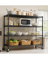 homfan 4 Tier Storage Shelf with Wheels, 75 Inch Heavy Duty Metal Shelving Unit with Adjustable Shelves for Pantry or Kitchen