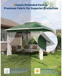 homfan Pop Up Gazebos with Overhanging Eaves, Outdoor Folding Canopy with Mesh Sidewalls Zipper Doors, for Patio Backyard Party