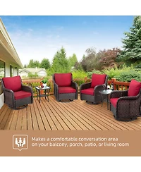 homfan Piece Outdoor Wicker Bistro Set, Swivel Rocker Chairs with Cushions and Glass Table for Patio or Garden