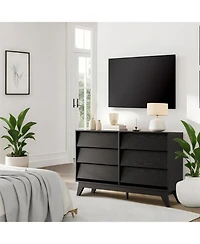 homfan Modern 6 Drawer Dresser for Bedroom, Wide Wooden Chest of Drawers, Beveled Fronts, Storage Cabinet for Living Room, Entryway, Hallway, Closet