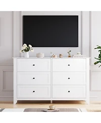 homfan 2 Set of 6 Drawer Dresser for Bedroom, Modern Double Chest of Drawers with Deep Storage, Wide Storage Organizer Unit for Closet, Living Room