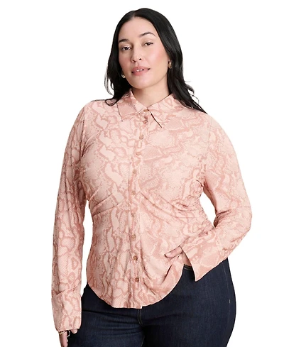 Eloquii Plus Printed Button Up Top