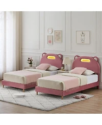 homfan 2 Pack Twin Bed Frame with Led Lights, Upholstered Platform Bed with Headboard and Wooden Slats Support, Noise Free, No Box Spring Needed