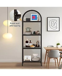 homfan Modern Arched Metal Frame Bookshelf, 4/5-Tier Vertical Storage Shelf with Anti-Tip Straps, Space-Saving Easy-Assembly Home Office Display Rack