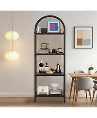 homfan Modern Arched Metal Frame Bookshelf, 4/5-Tier Vertical Storage Shelf with Anti-Tip Straps, Space-Saving Easy-Assembly Home Office Display Rack