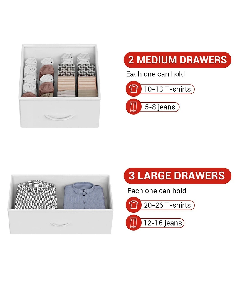 homfan Narrow 5 Drawer Dresser, 47 Inch Fabric Storage Chest with Metal Frame and Shelves for Bedroom or Entryway