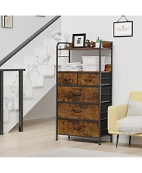 homfan Narrow 5 Drawer Dresser, 47 Inch Fabric Storage Chest with Metal Frame and Shelves for Bedroom or Entryway