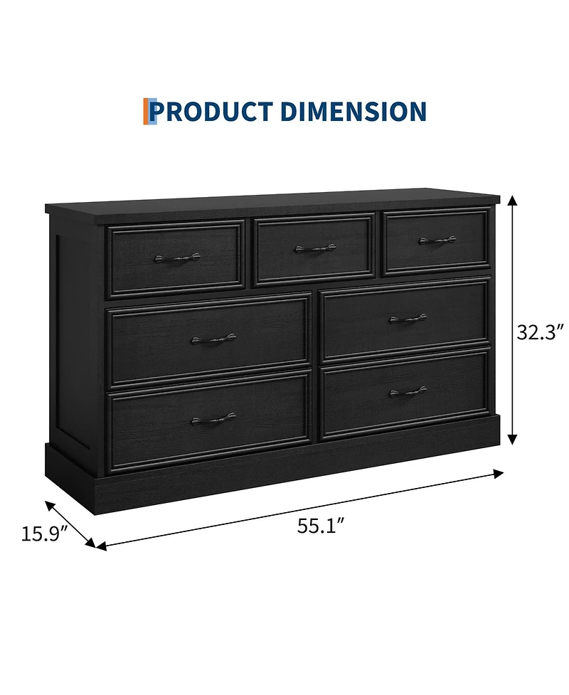 homfan 7 Drawer Dresser, 55 Inch Wood Chest of Drawers with Metal Handle for Bedroom Living Room Entryway