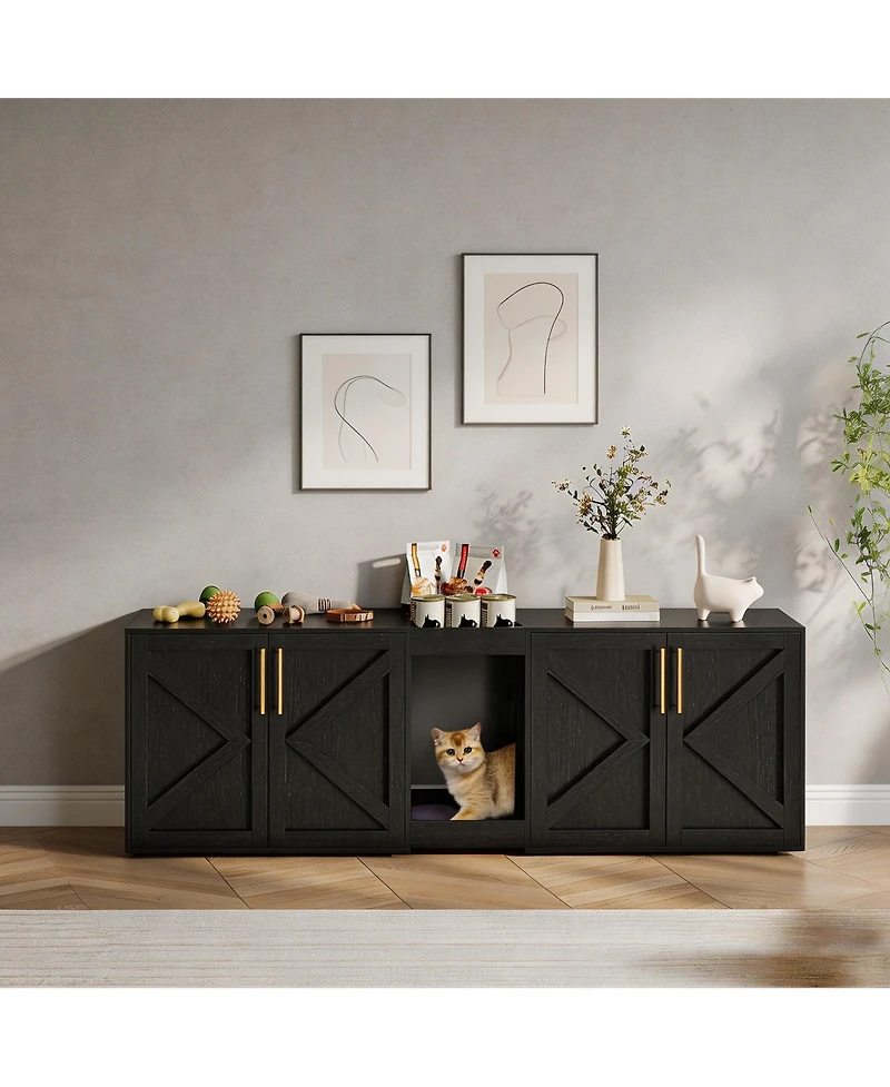 homfan Double Cat Litter Box Enclosure, Spacious Engineered Wood Pet Washroom Cabinet with Vent Holes and Storage Shelf, Easy Assembly