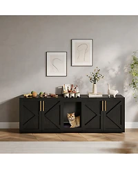 homfan Double Cat Litter Box Enclosure, Spacious Engineered Wood Pet Washroom Cabinet with Vent Holes and Storage Shelf, Easy Assembly
