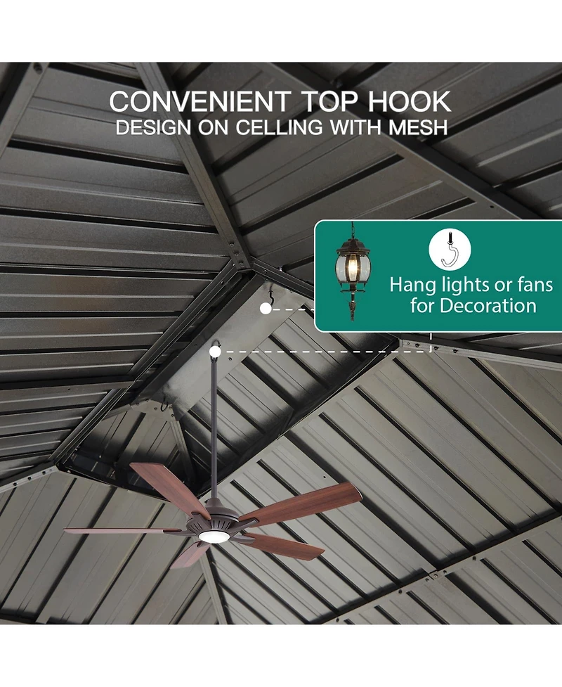 homfan Hardtop Gazebo with Double-Layer Steel Roof and Iron Frame for Patio, Deck, Backyard, Lawn, or Garden