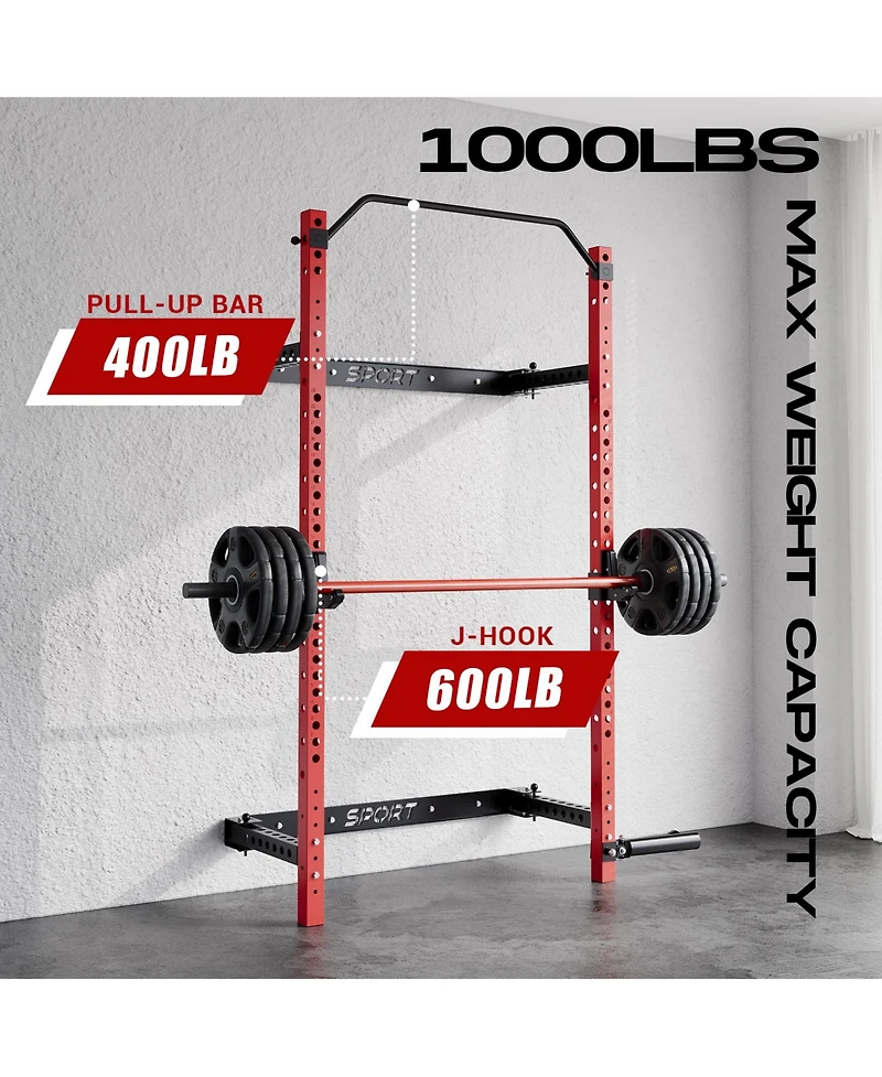 homfan 89" Wall-Mounted Folding Squat Rack with Spotter Arms, Home Gym Power Rack for Bench Press Pull Ups Exercise