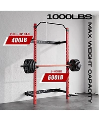 homfan 89" Wall-Mounted Folding Squat Rack with Spotter Arms, Home Gym Power Rack for Bench Press Pull Ups Exercise