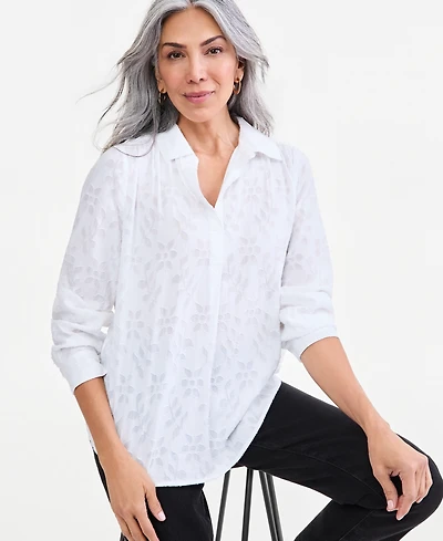 Style & Co Women's Floral-Print Point Collar Long-Sleeve Blouse, Macy's Exclusive
