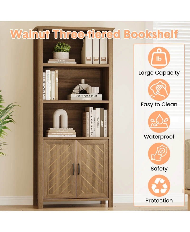 homfan 5-Tier Double-Door Storage Cabinet, Thickened Board Adjustable Shelf Organizer, Anti-Toppling Easy-Assembly Home Display Cabinet