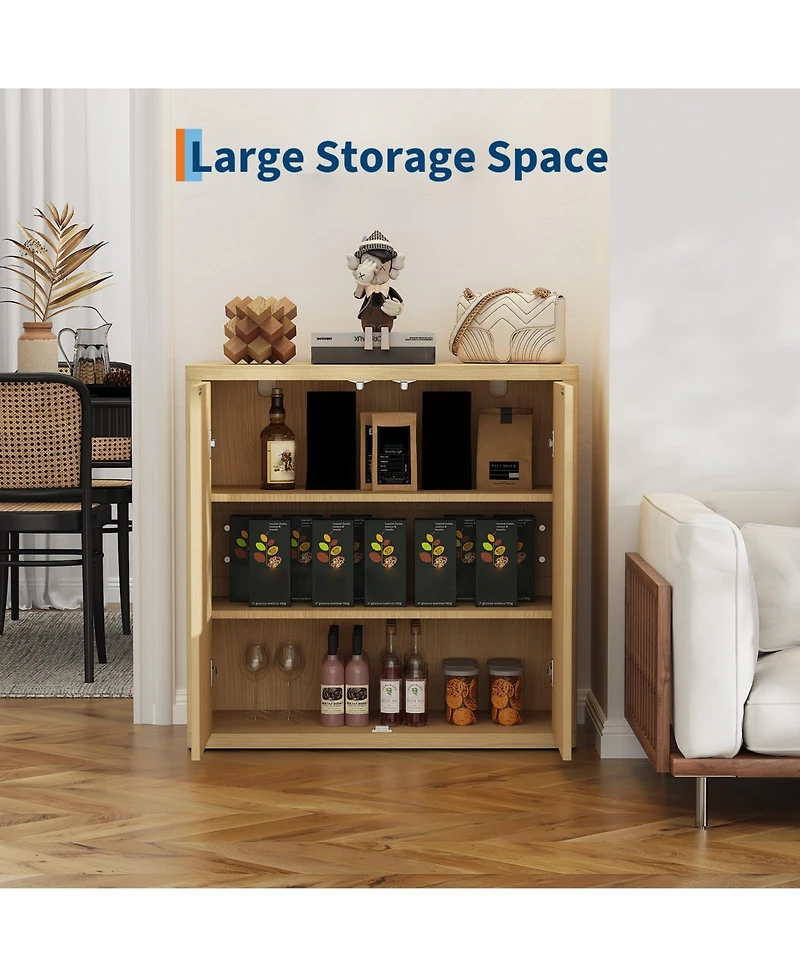 homfan Wide Modern Buffet Cabinet with Storage, Accent Sideboard with 3 Fluted Doors and Adjustable Shelves, Idea for Dining, Living Room