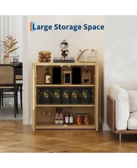 homfan Wide Modern Buffet Cabinet with Storage, Accent Sideboard with 3 Fluted Doors and Adjustable Shelves, Idea for Dining, Living Room
