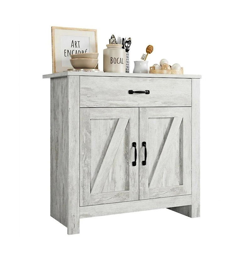 homfan Modern Farmhouse Freestanding Buffet Hutch, Space-Saving Wooden Sideboard with Drawer and Adjustable Shelves for Home Storage