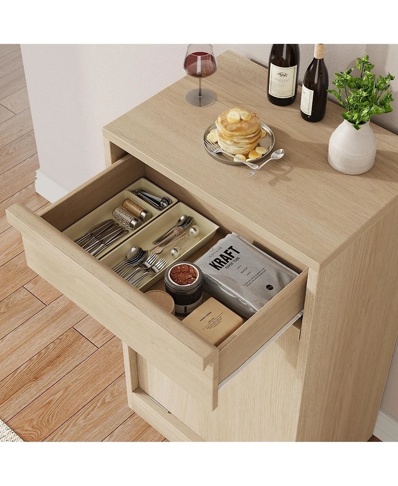 homfan Double Tilt-Out Hidden Trash Cabinet, Space-Saving Engineered Wood Waste Storage Furniture for Kitchen Dining Room