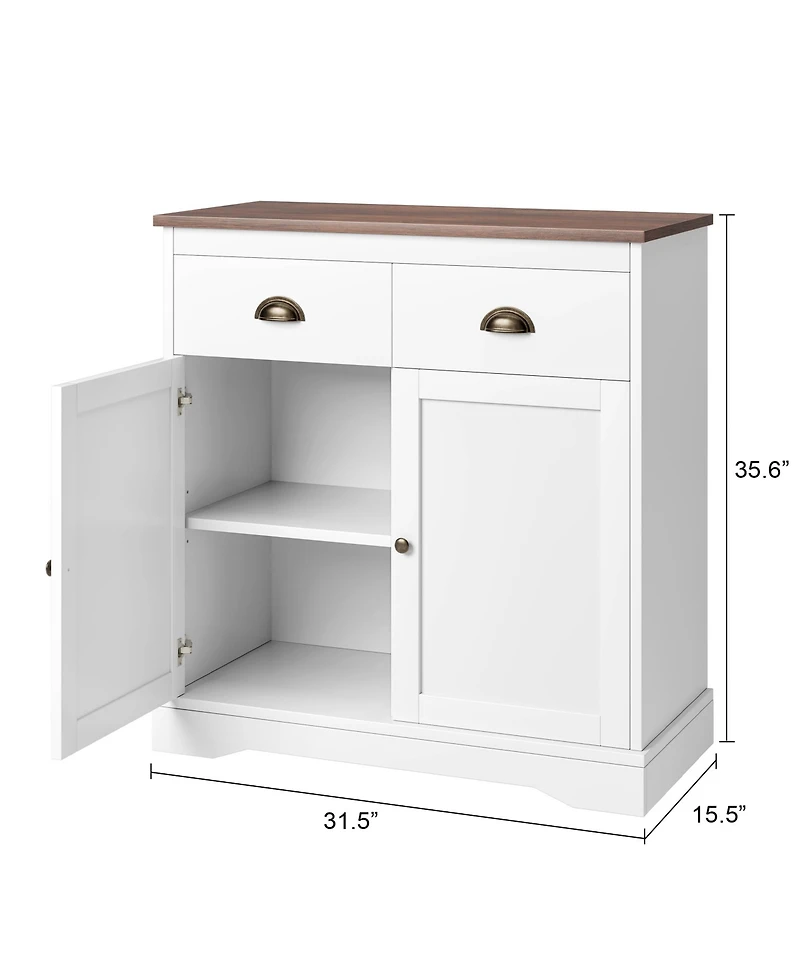 homfan Farmhouse Buffet Cabinet with Storage, Kitchen Sideboard with 2 Doors and 2 Drawers, Wooden Coffee Bar Cabinet with Shelves for Dining Room