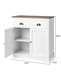 homfan Farmhouse Buffet Cabinet with Storage, Kitchen Sideboard with 2 Doors and 2 Drawers, Wooden Coffee Bar Cabinet with Shelves for Dining Room