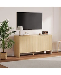 homfan Modern Fluted Credenza, Wide Sideboard Buffet with 4 Fluted Doors and Adjustable Shelves for Multi-Room Organization