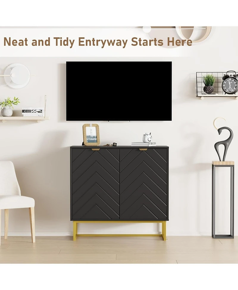 homfan Modern Sideboard Buffet Cabinet with Storage Set of 2, Wood Accent Storage Cabinet with Doors and Adjustable Shelf