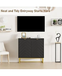 homfan Modern Sideboard Buffet Cabinet with Storage Set of 2, Wood Accent Storage Cabinet with Doors and Adjustable Shelf