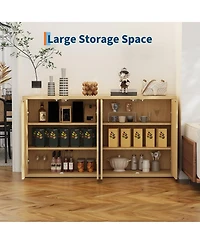 homfan Fluted Sideboard Buffet Cabinet with Adjustable Shelves and 3 Doors, Credenza Coffee Bar Table for Kitchen, Living Room, Dining Room