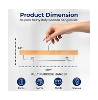 SereneLife 30 Pcs. Premium Wooden Pants Hangers - Heavy Duty Hanger Set with Chrome 360degree(s) Swivel Hook