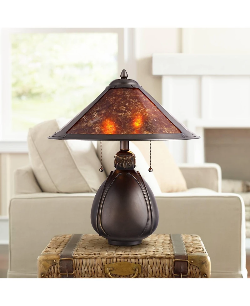 Robert Louis Tiffany Mission Rustic Accent Table Lamp 19 High with Table Top Dimmer Bronze Ceramic Cone Shade for Bedroom Bedside