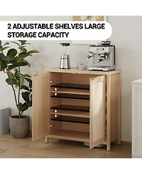 homfan Modern Rattan Storage Cabinet, 2 Doors, Adjustable Shelves, Hidden Gold Handles, Freestanding Entryway Sideboard for Kitchen, Dining Room