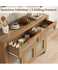 homfan Rattan Buffet Sideboard Cabinet, Coffee Bar Cabinet with 3 Drawers, Boho Kitchen Accent Storage for Dining Room, Living Entryway