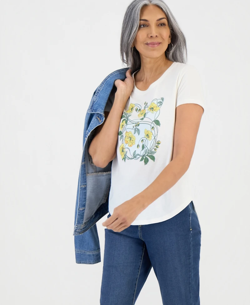 Style & Co Women's Winding Floral-Print Graphic Tee, Macy's Exclusive