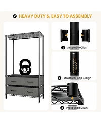 homfan 4 Tier Storage Shelf, Metal Shelving Unit with Drawers and Adjustable Shelves for Bedroom or Entryway
