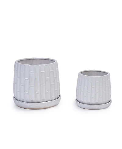 Yobtop Handmade White Glazed Ceramic Planter Set of 2