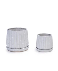 Yobtop Handmade White Glazed Ceramic Planter Set of 2