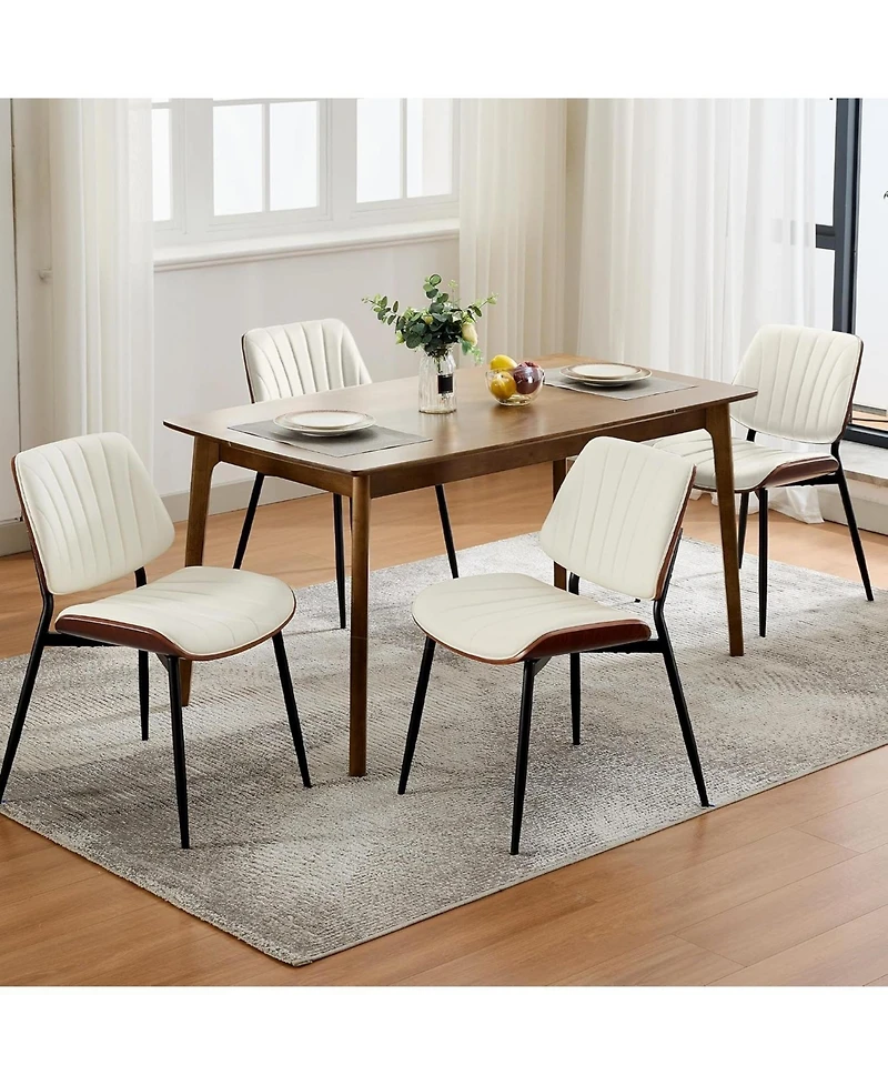 gaomon Dining Chairs Set of 2,Mid-Century Modern Upholstered Retro Pu Leather Kitchen Chairs with Walnut Bentwood Back and Metal Legs Adjustable