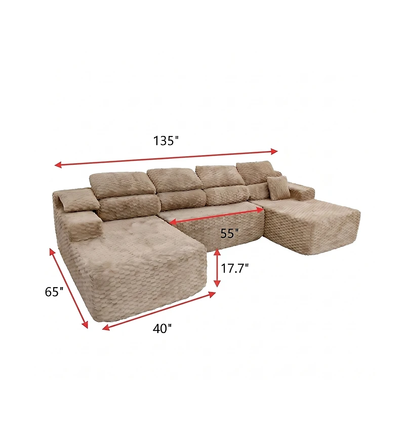 Homsee 135" 3-Piece U-Shaped Sectional Sofa Set With Pillows, Corduroy Convertible Couch